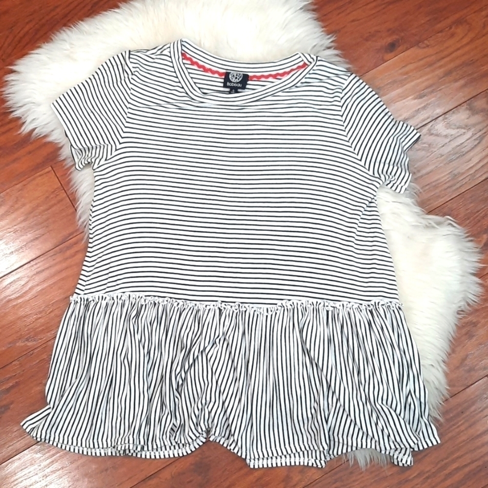 Bobeau Striped Babydoll Shortsleeve Blouse